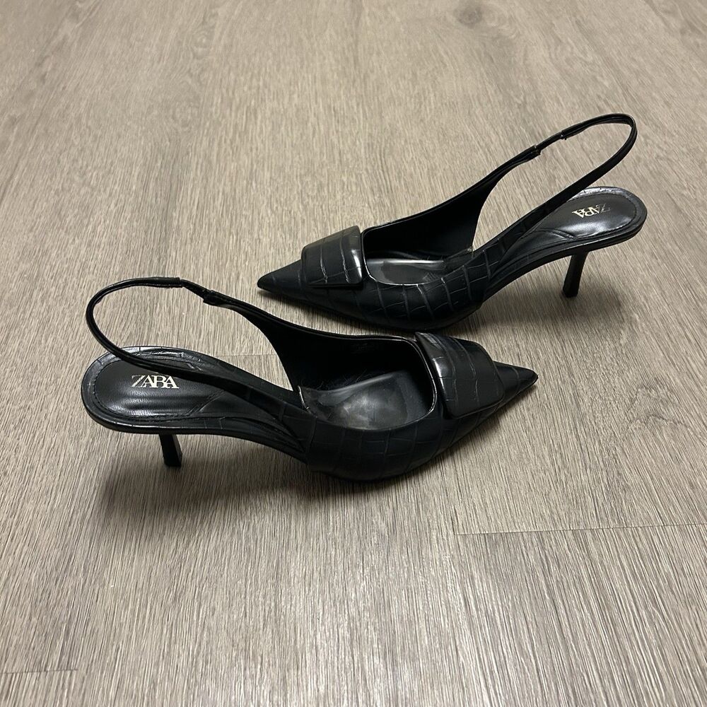 Zara Black Slingback Pointed Toe Heels Women's Size 36 | 2265 / 410 / 800